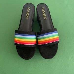 Liliana Black and Rainbow Slide Sandals